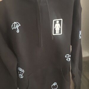 50th anniversary Hello Kitty Sanrio collab Girl Skateboard Co. Black hoodie.